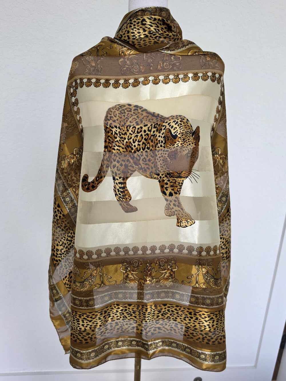 Vintage Leopard Scarf 41x41" Satin Square Scarf | Quiet Luxury | Old Money Style